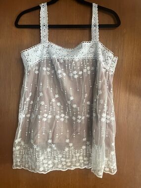 White Floral Lace Sheer Tank Top